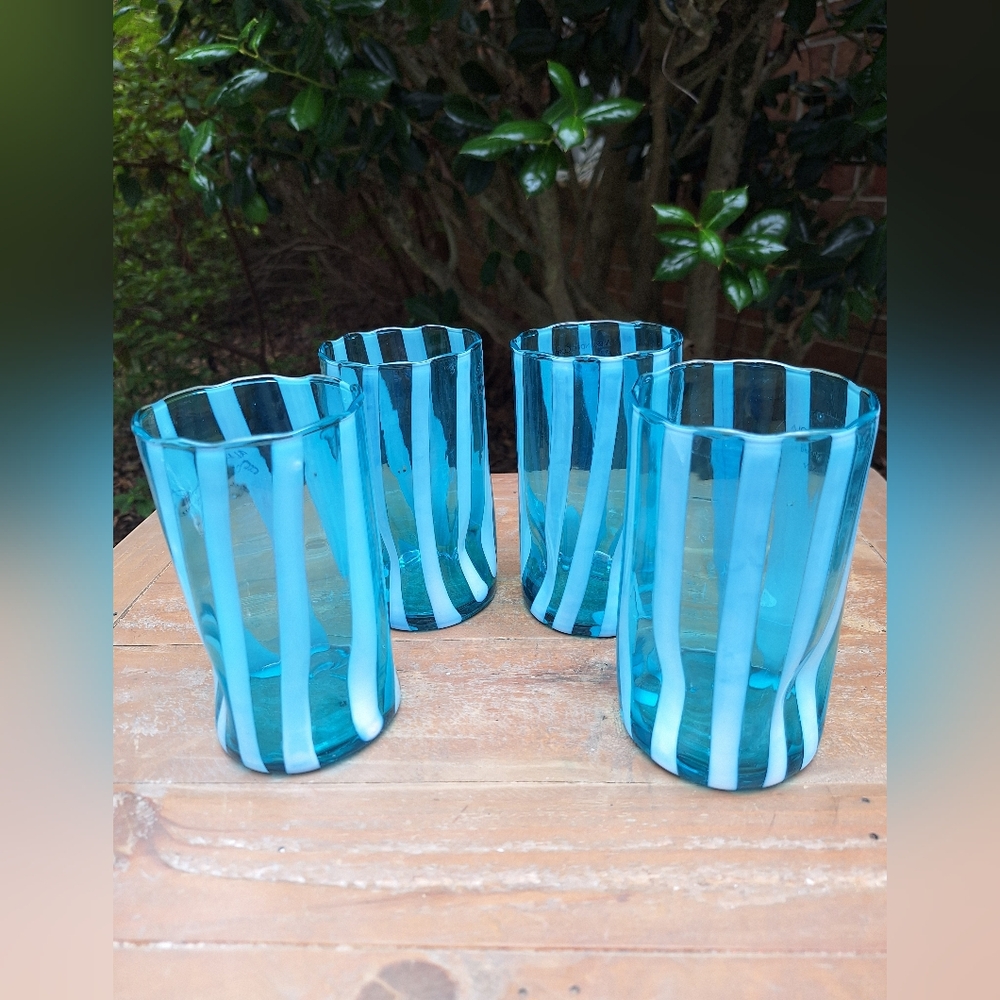 Murano Glass Cups Tumblers Drinking Glasses TEAL Gift Set 4 Made in Italy - Picture 4 of 13